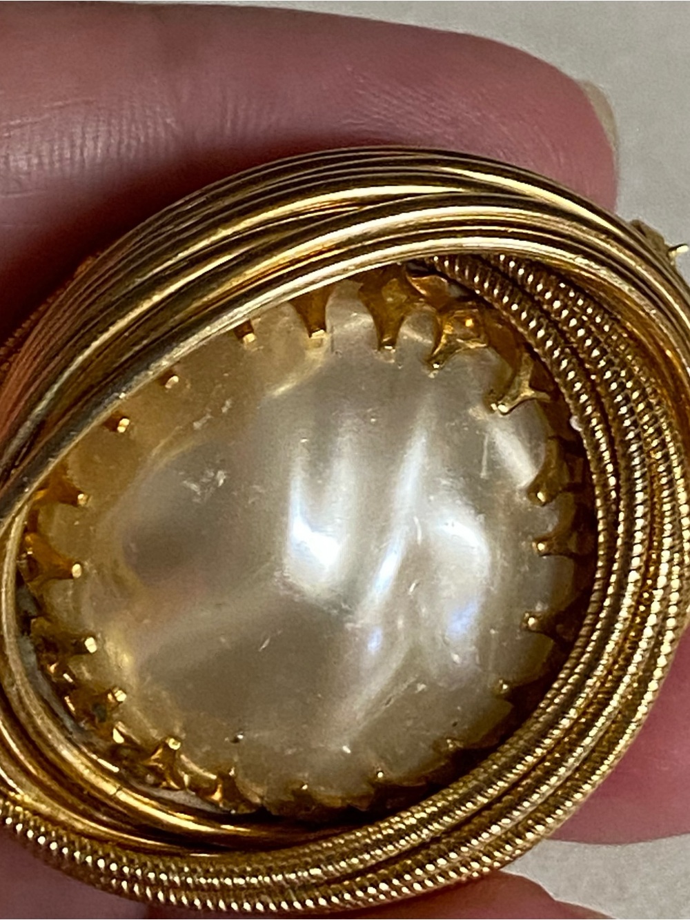 Kramer of New York Gold Tone faux Pearl Cabochon Statement brooch